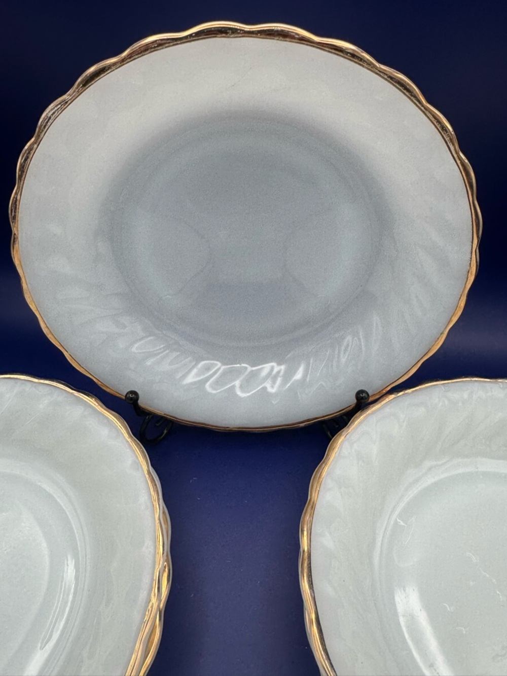 Vtg Anchor Hocking Lunch Plates with Gold Trim - Elegant Home Dining Set